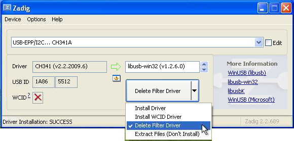 zadig driver uninstall